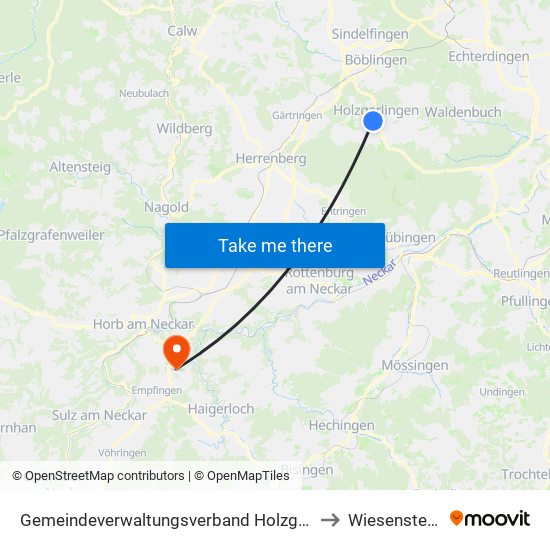 Gemeindeverwaltungsverband Holzgerlingen to Wiesenstetten map