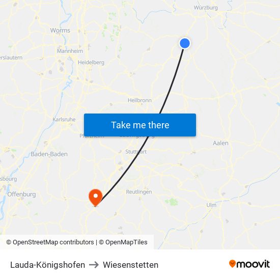 Lauda-Königshofen to Wiesenstetten map