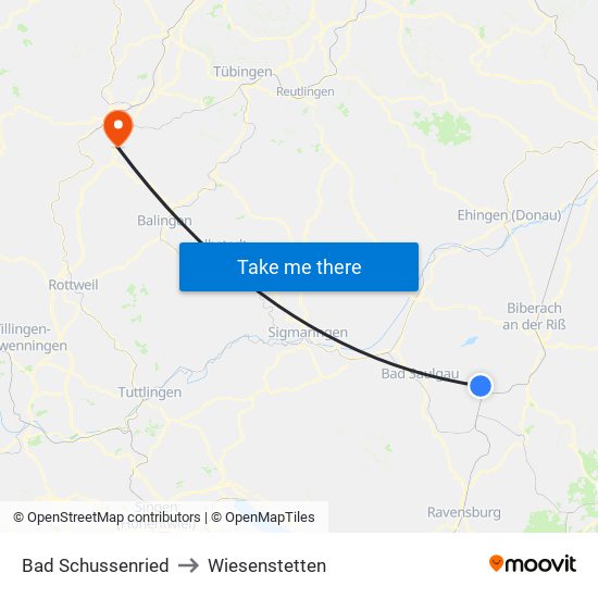 Bad Schussenried to Wiesenstetten map