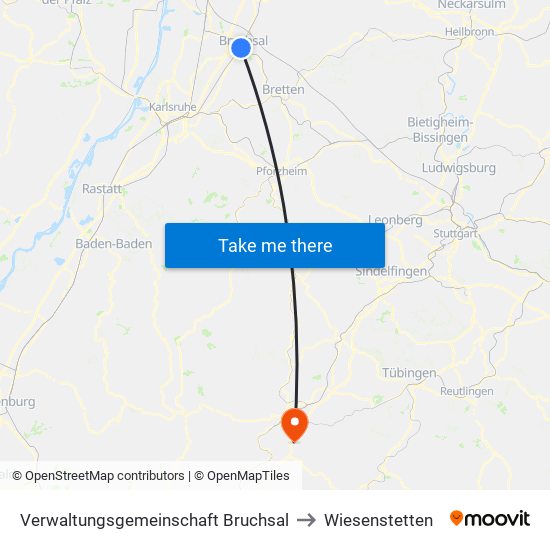 Verwaltungsgemeinschaft Bruchsal to Wiesenstetten map