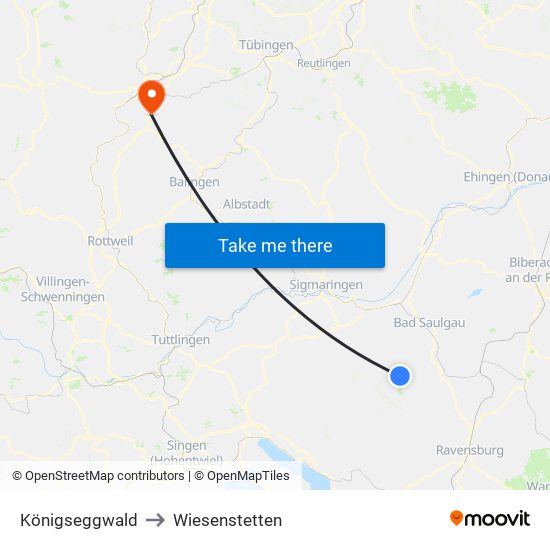 Königseggwald to Wiesenstetten map