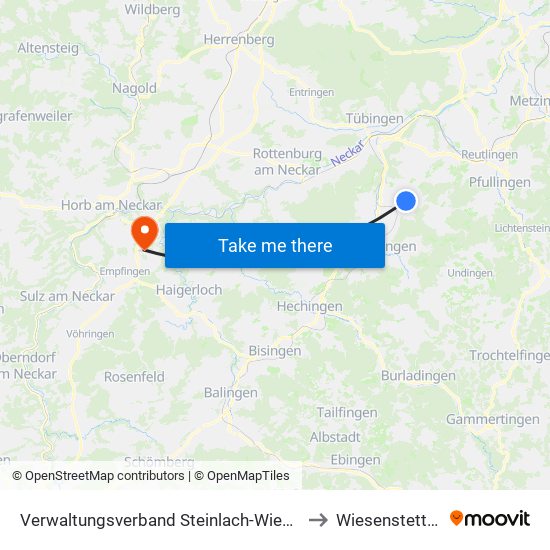 Verwaltungsverband Steinlach-Wiesaz to Wiesenstetten map