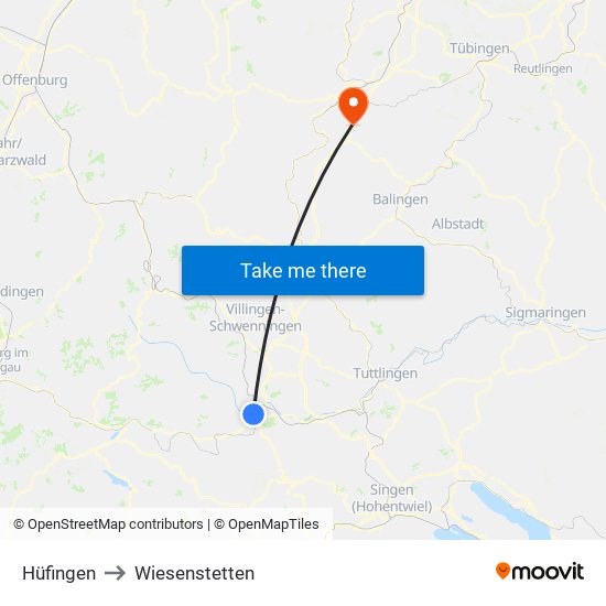 Hüfingen to Wiesenstetten map