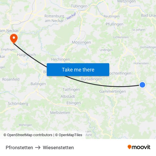 Pfronstetten to Wiesenstetten map