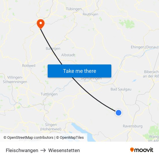 Fleischwangen to Wiesenstetten map