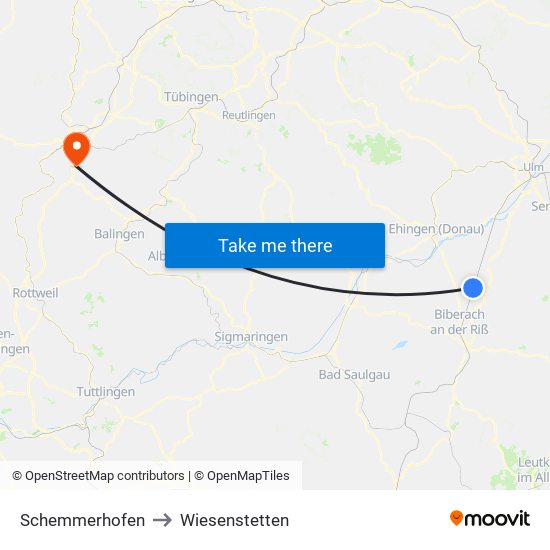 Schemmerhofen to Wiesenstetten map