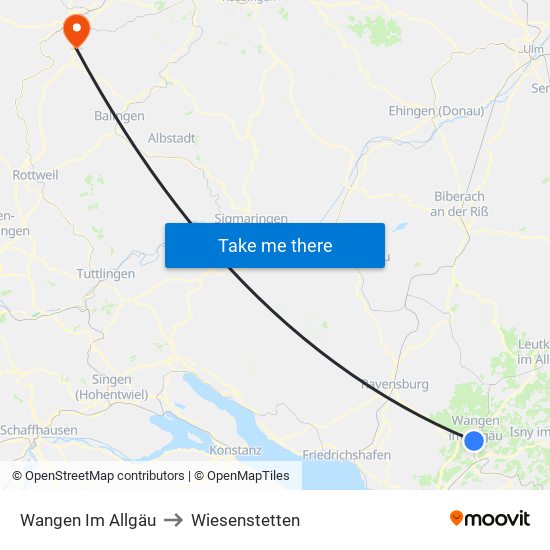 Wangen Im Allgäu to Wiesenstetten map