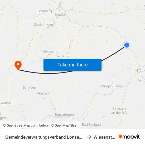 Gemeindeverwaltungsverband Lonsee-Amstetten to Wiesenstetten map