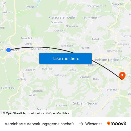 Vereinbarte Verwaltungsgemeinschaft Freudenstadt to Wiesenstetten map