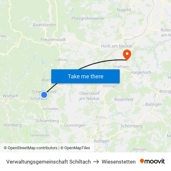 Verwaltungsgemeinschaft Schiltach to Wiesenstetten map
