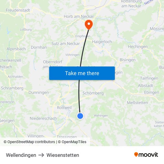 Wellendingen to Wiesenstetten map