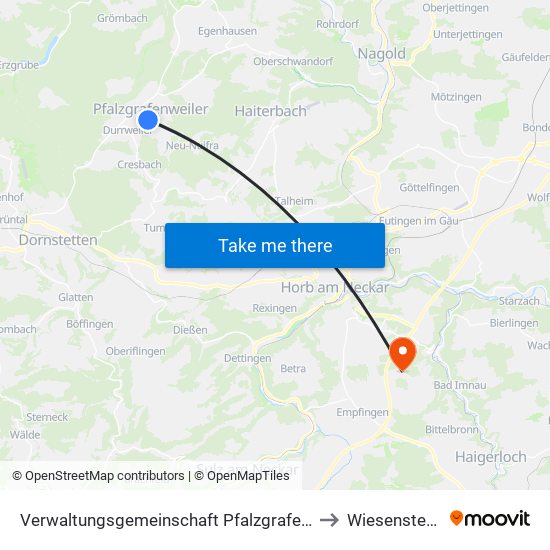 Verwaltungsgemeinschaft Pfalzgrafenweiler to Wiesenstetten map