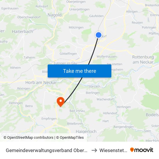 Gemeindeverwaltungsverband Oberes Gäu to Wiesenstetten map