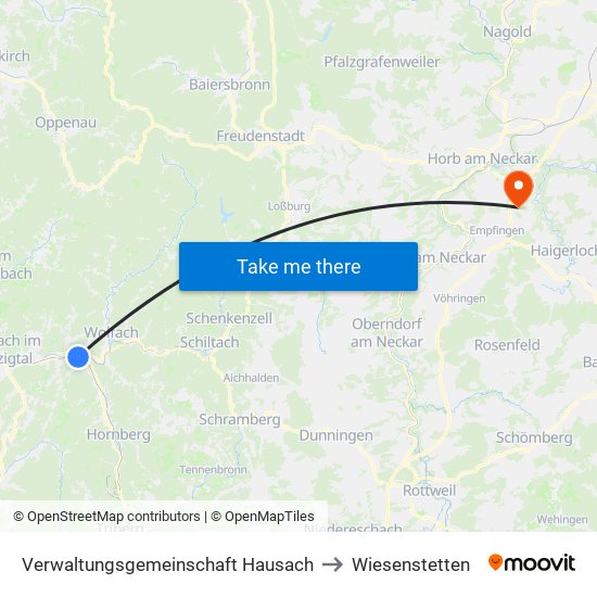 Verwaltungsgemeinschaft Hausach to Wiesenstetten map