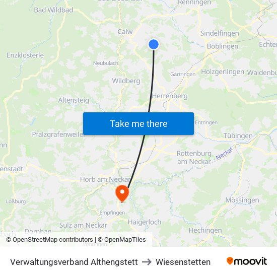 Verwaltungsverband Althengstett to Wiesenstetten map