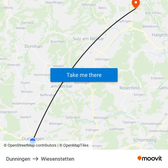 Dunningen to Wiesenstetten map