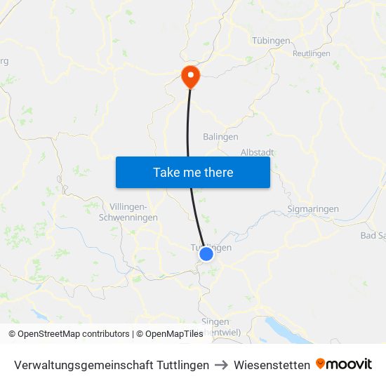 Verwaltungsgemeinschaft Tuttlingen to Wiesenstetten map