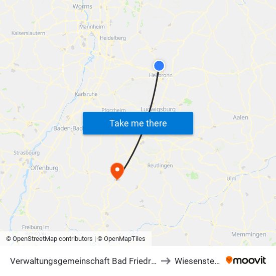 Verwaltungsgemeinschaft Bad Friedrichshall to Wiesenstetten map