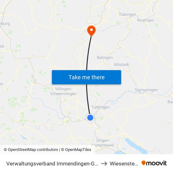 Verwaltungsverband Immendingen-Geisingen to Wiesenstetten map