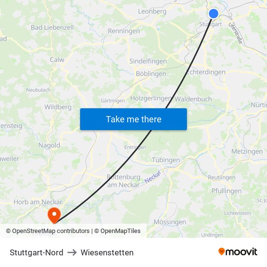 Stuttgart-Nord to Wiesenstetten map
