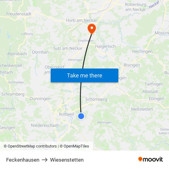 Feckenhausen to Wiesenstetten map