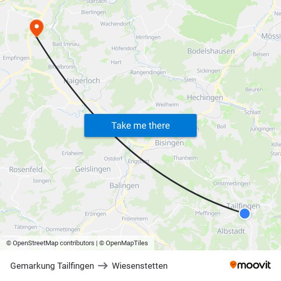 Gemarkung Tailfingen to Wiesenstetten map