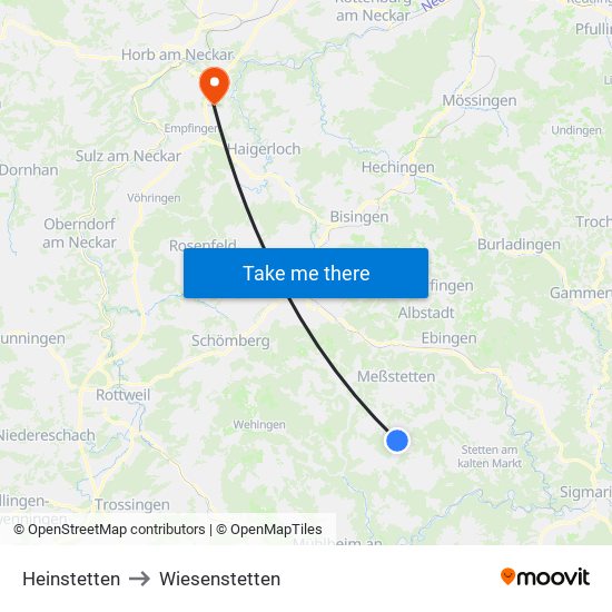 Heinstetten to Wiesenstetten map