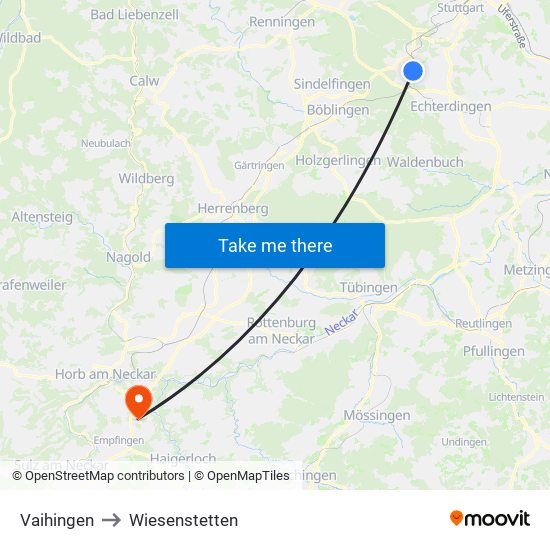 Vaihingen to Wiesenstetten map