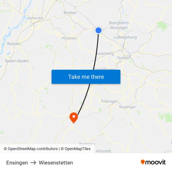 Ensingen to Wiesenstetten map