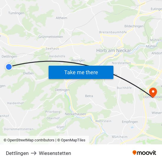 Dettlingen to Wiesenstetten map