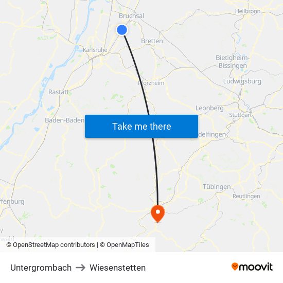 Untergrombach to Wiesenstetten map