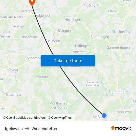 Igelswies to Wiesenstetten map