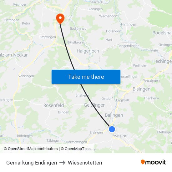 Gemarkung Endingen to Wiesenstetten map