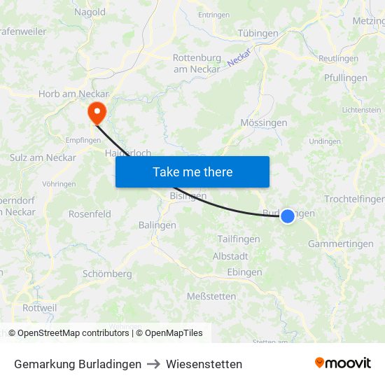 Gemarkung Burladingen to Wiesenstetten map