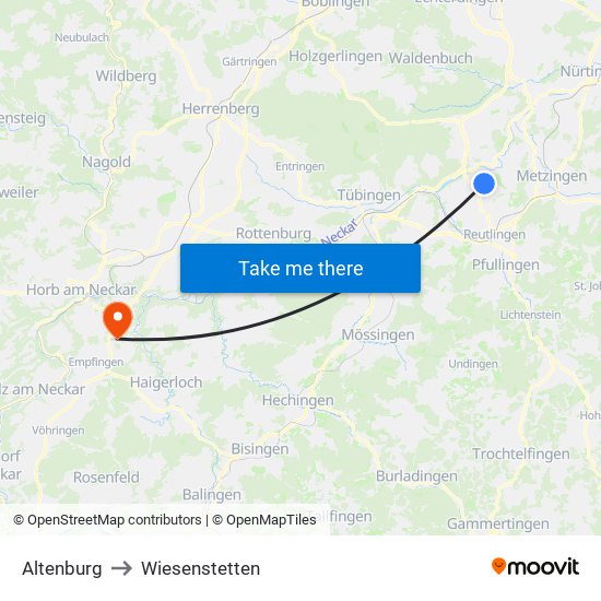 Altenburg to Wiesenstetten map
