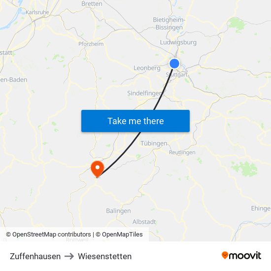 Zuffenhausen to Wiesenstetten map