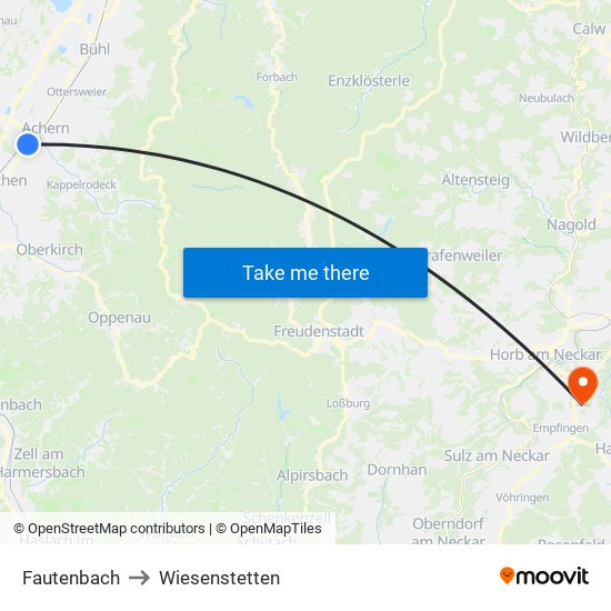 Fautenbach to Wiesenstetten map