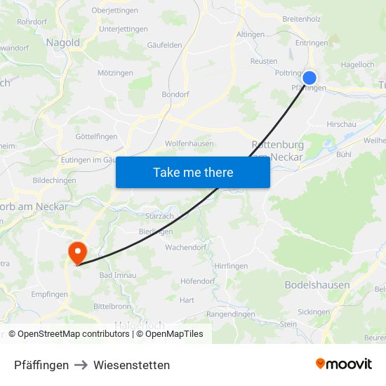 Pfäffingen to Wiesenstetten map