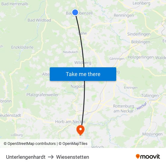 Unterlengenhardt to Wiesenstetten map