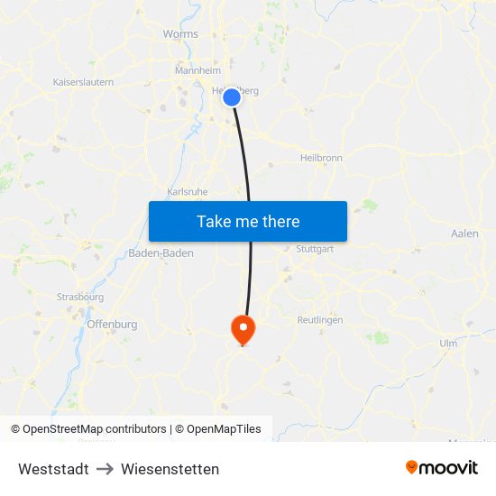 Weststadt to Wiesenstetten map