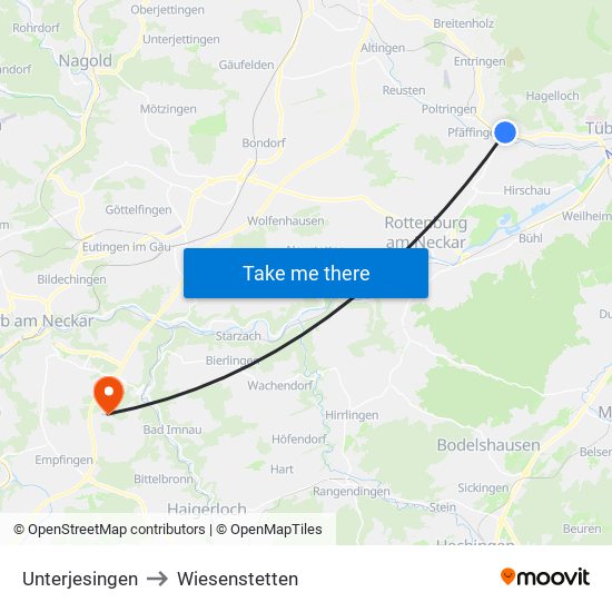 Unterjesingen to Wiesenstetten map