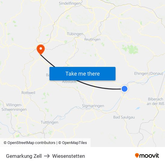 Gemarkung Zell to Wiesenstetten map