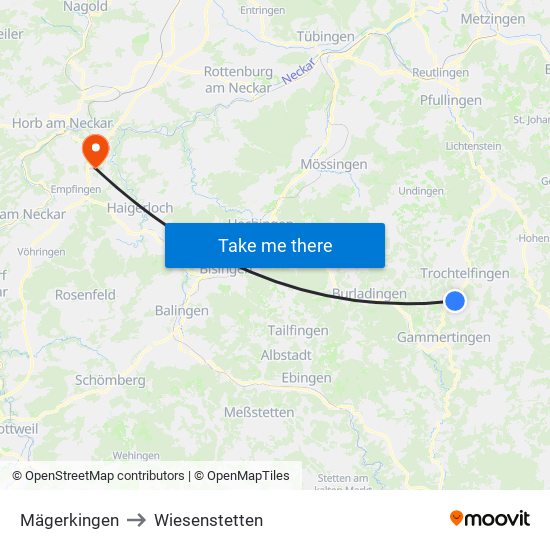 Mägerkingen to Wiesenstetten map