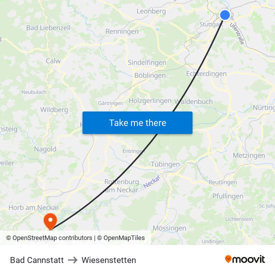 Bad Cannstatt to Wiesenstetten map