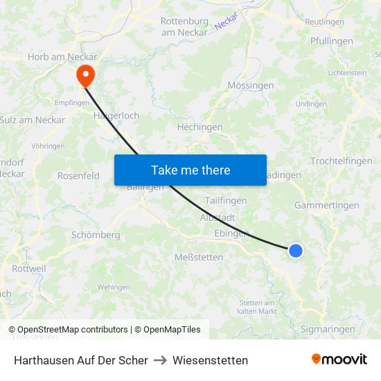 Harthausen Auf Der Scher to Wiesenstetten map
