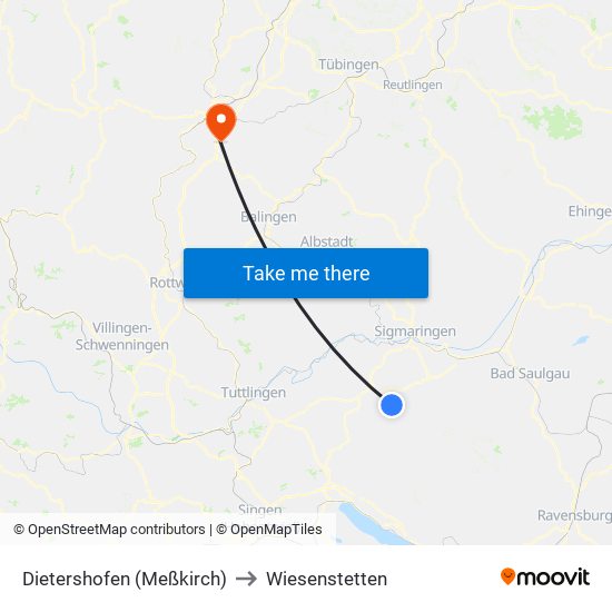 Dietershofen (Meßkirch) to Wiesenstetten map