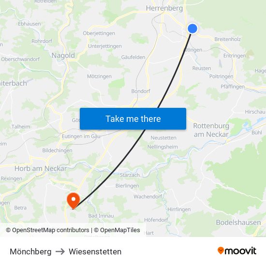 Mönchberg to Wiesenstetten map