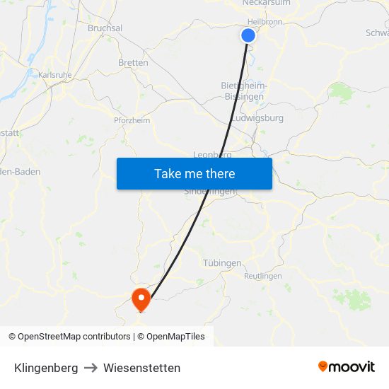 Klingenberg to Wiesenstetten map