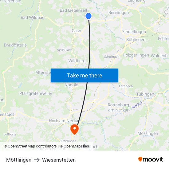 Möttlingen to Wiesenstetten map