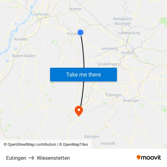 Eutingen to Wiesenstetten map